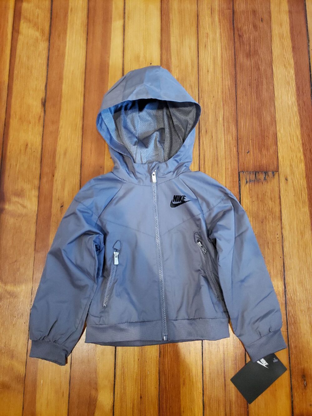 Nike Kids Windrunner Jacket Grey Hooded Full Zip Windbreaker Youth Size 2T